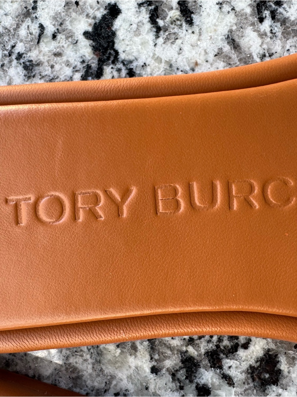 Tory Burch Cognac Leather Slide Sandals with Logo Accent - Picture 11 of 12